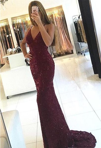 

2017 long burgundy mermaid prom dresses spaghetti straps backless floor length formal evening party gowns custom made, Black
