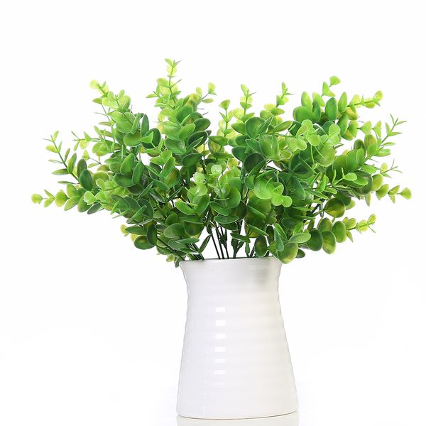 

artificial shrub with stems in green faux plastic eucalyptus leaves bushes fake simulation greenery plants pack of 10