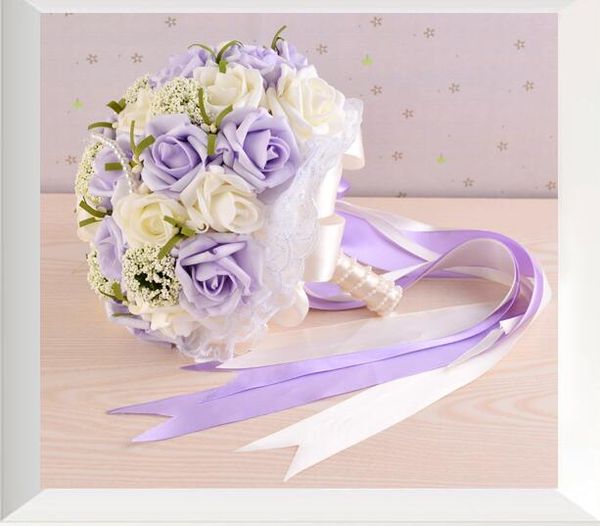 2017 Bouquet da sposa artificiali economici in stock Perle scintillanti Bouquet da sposa rosa e bianco per damigelle Bella sposa Fiore vintage a mano
