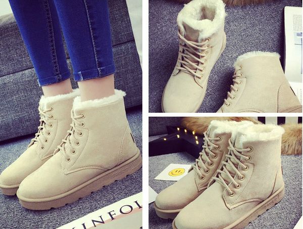 

Новый 2016 мода мех женские теплые зашнуровать ботильоны женщин сапоги снега сапог