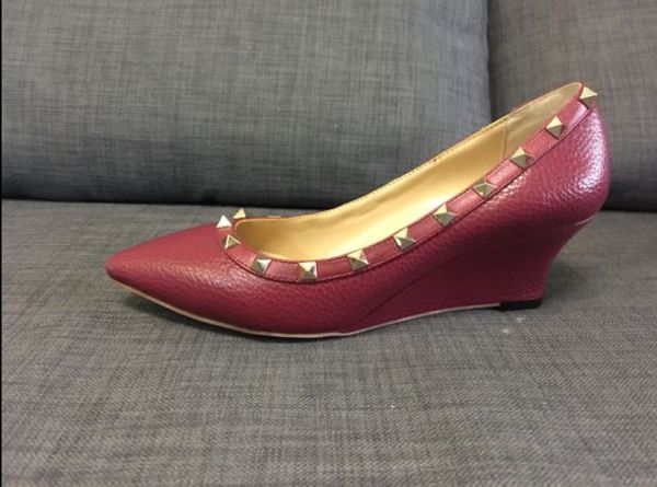 

Actual hoe de igner women fa hion u265 genuine grain leather burgundy pointy med heel wedge hoe