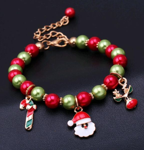 Presente de natal Moda Jóias Pulseiras de Pelúcia Papai Noel Rena Gotejamento Beads Charme Pulseira Mão Cadeia mix vermelho verde