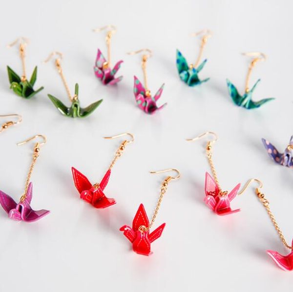 

Handmade thousand paper crane earrings beautiful DIY bird long style pendant fish ear hook earrings fashion ladies accessories jewelry