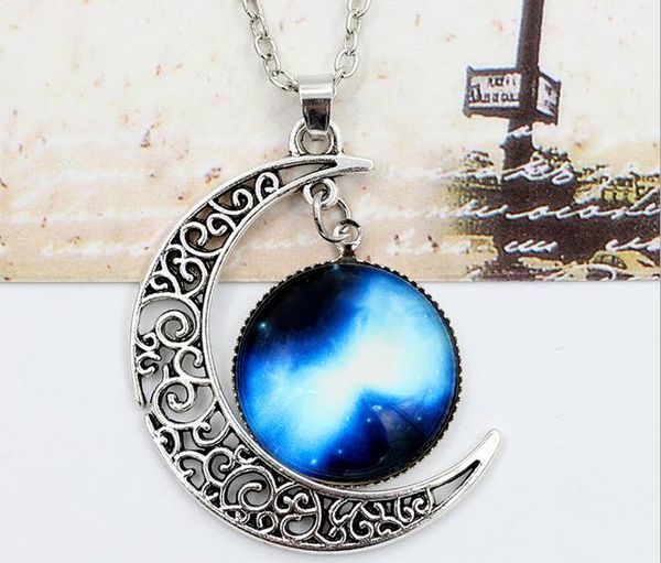 

new vintage starry moon outer space universe gemstone pendant necklaces mix models, Silver