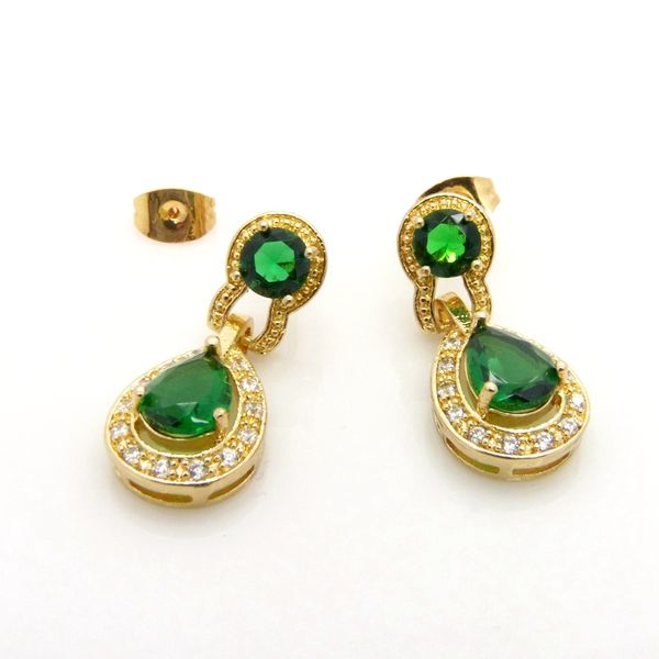 Emerald Finework 18k Ouro Amarelo Enchido Womens Pierce Dangle Brincos