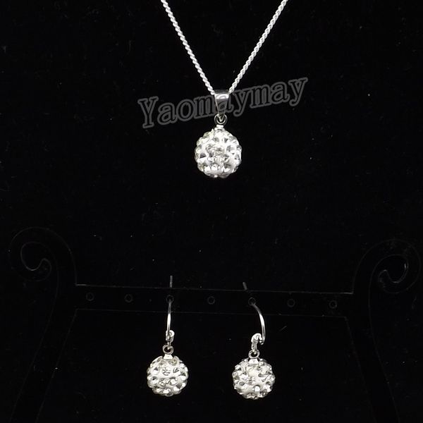 

10 мм белый диско шар кулон серьги и ожерелье Кристалл ювелирные изделия набор для