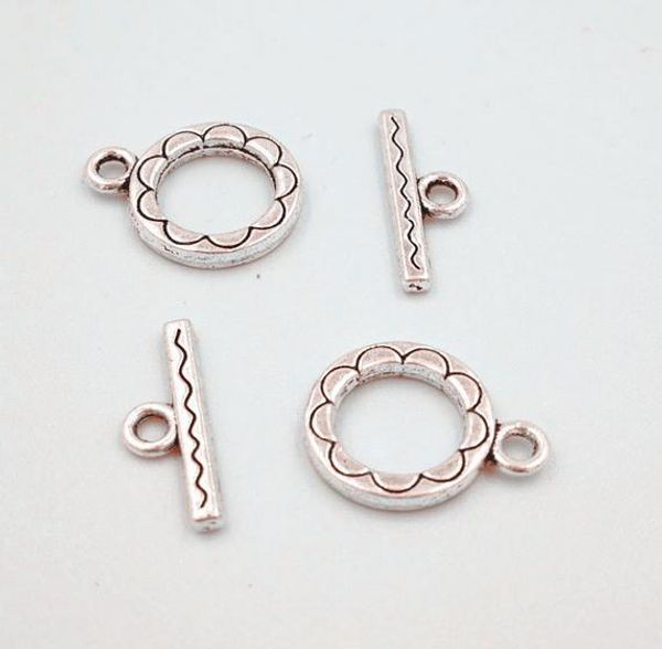 100 Sets Silber Überzogene Toggle Verschluss Ring Blume Design Runde Haken Für Armbänder Schmuck machen