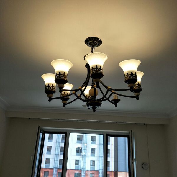 American Lobby Hall Foyer Ceiling Light Lamp Vintage Retro Antique Up Down Glass Lamp Shade Iron Semi Flush Ceiling Lamp Light Bedroom Pendant Lights