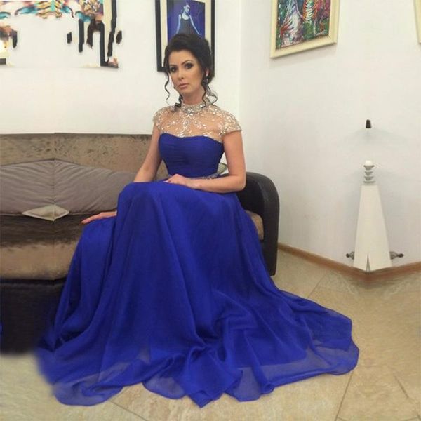 

sparkly beaded high neck mother of bride dresses 2017 cap sleeve royal blue chiffon a line elegant mother's dresses for wedding formal, Black;red