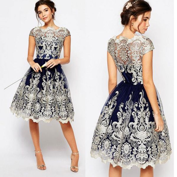 

navy stylish lace short bridesmaids dresses bateau neck a-line beach wedding guest dress knee length tulle appliques maid of honor gowns, White;pink