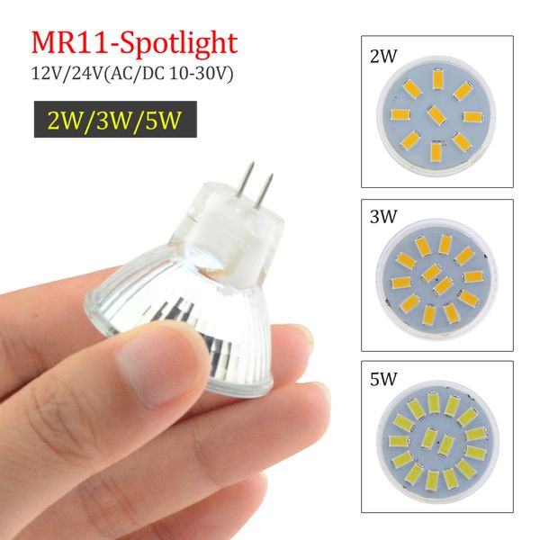 Yeni MR11 Led Ampul ışık 5730SMD 9LEDs 2W Lampada 12pcs 3W Lambası 15Leds 5W GU4 AC / DC 12V 24V Cam Gövde LED Ampul