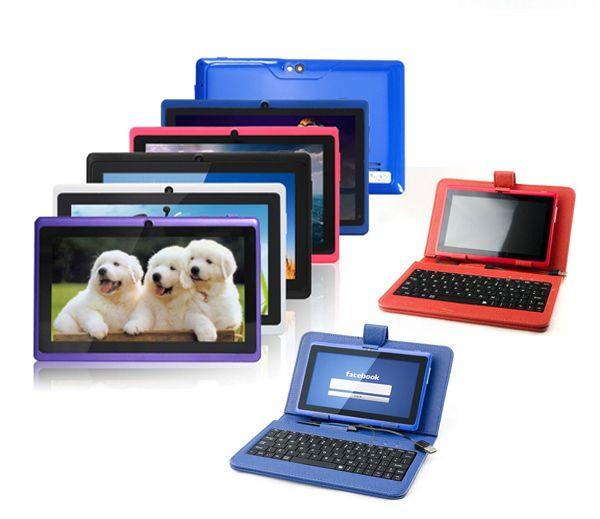 

7 дюймов allwinner q88 a33 quad core android 4.4 таблетки 4 гб / 512 мб двойной камеры фаблет с usb клавиатура случае tablet pc бесплатная д