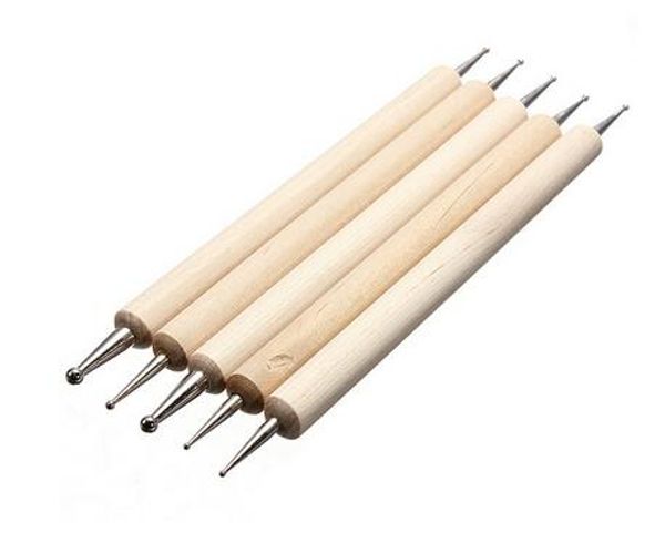 

5pcs set 2 way wooden dotting pen marbleizing tool nail art dot dotting tools, Silver