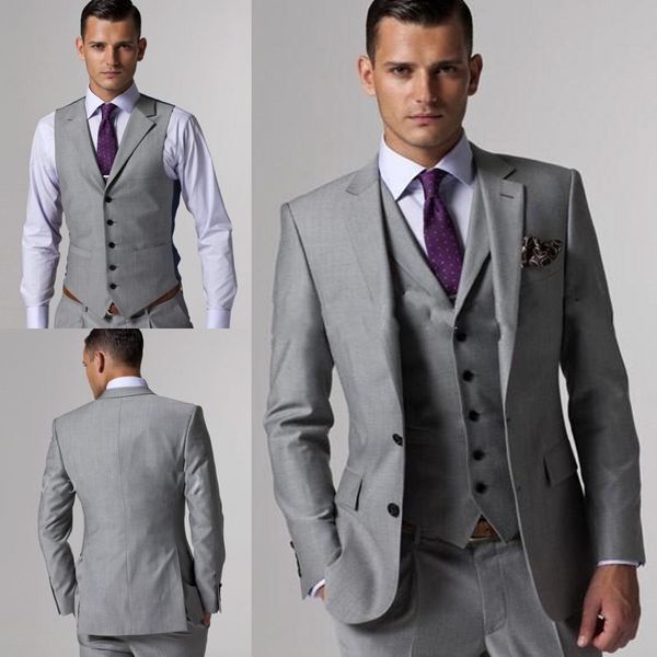

notched lapel bridagroom tuxedos side vent mens slim fit suits three piece suit for blazer men, Black;gray