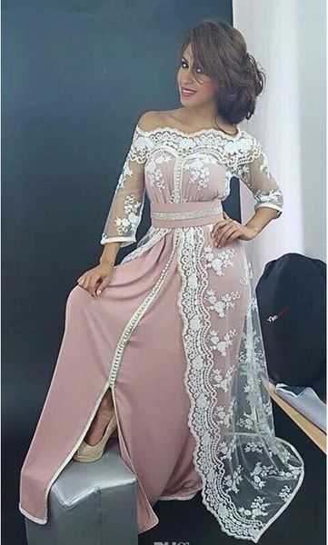 

2017 элегантный лодка шеи кружева мусульманские длинные вечерние платья дубай марокканское кафтан платье три четверти рукава платье лонго, Black;red