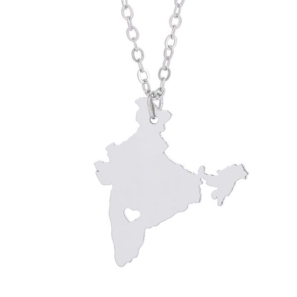 Collana con ciondolo mappa India con cuore d'amore Geografia Geometria Collane Acciaio inossidabile Donna Gioielli con ciondoli Commercio all'ingrosso