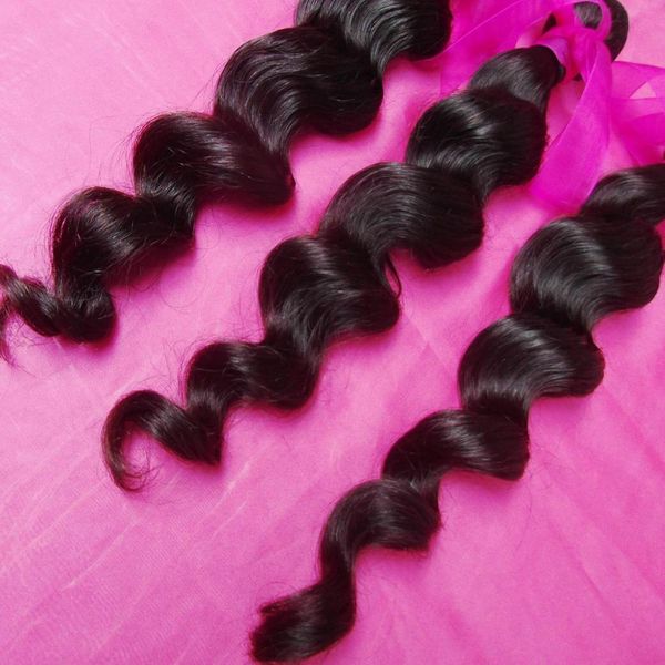 2 Bundles Virgin Indian Loose Curls Thick Bundles Pink Ribbon