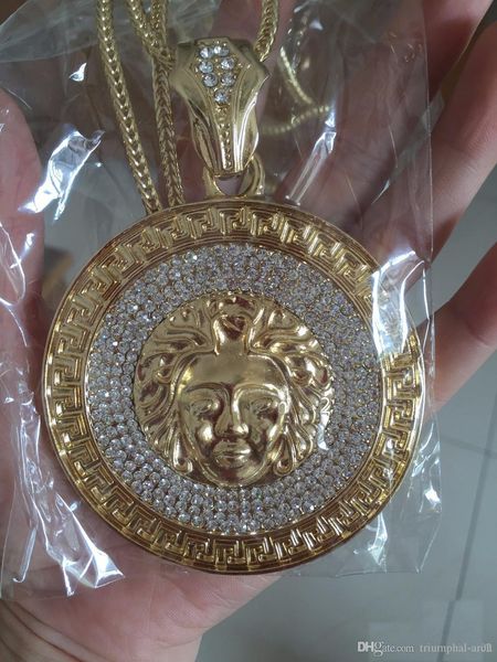 

24K gold plated Medusa Avatar High quality crystal jesus piece pendant Fashion Jewelry