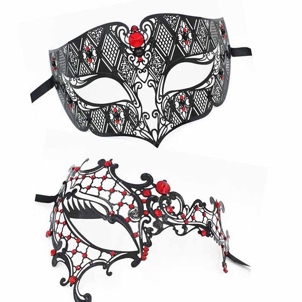 

party masks face mask black red blue rhinestones couple mask set wedding mask costume prom party ball metal men women cosplay