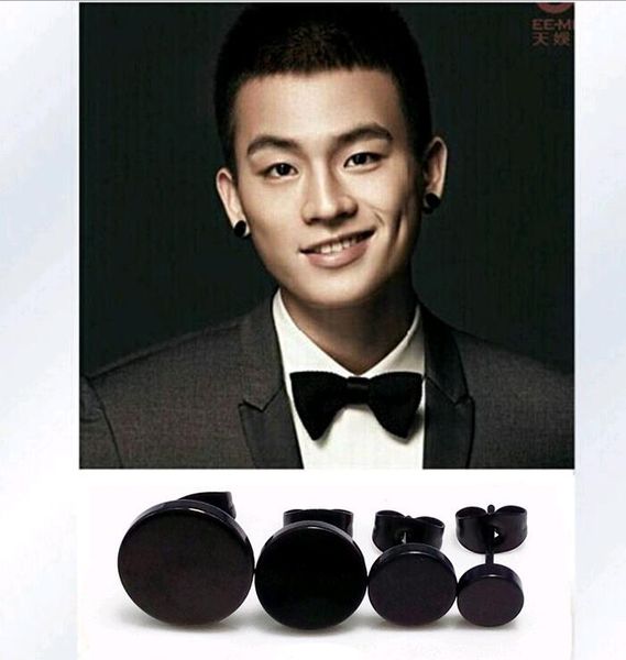 

round cake 316l stainless steel diameter 6mm 8mm 10mm 12mm anti allergic mens earrings black studs, Golden;silver