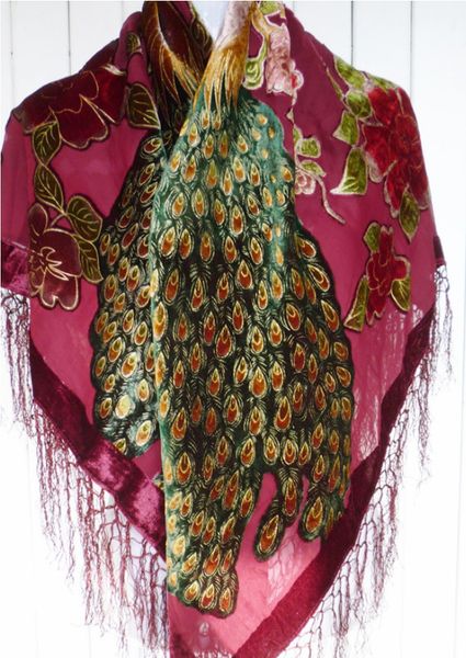 

110cm square velvet silk feeling nylon rayon peacock burn out duster opera shawl scarf wrap women girl big 6pcs/lot #4047, Blue;gray