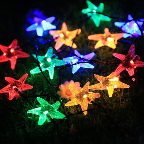 20 Led Starfish Solar String Lights Waterproof Outdoor Light For Gardens Homes Wedding Christmas Party Decoration Sesame Street Party Supplies Shop