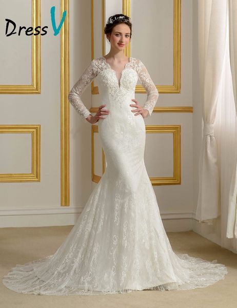 

Sexy Mermaid Muslim Wedding Dresses 2019 Newest Deep V Neck Court Train Long Sleeves Bridal Gowns Plus Size Vestidos De Novia Custom Made
