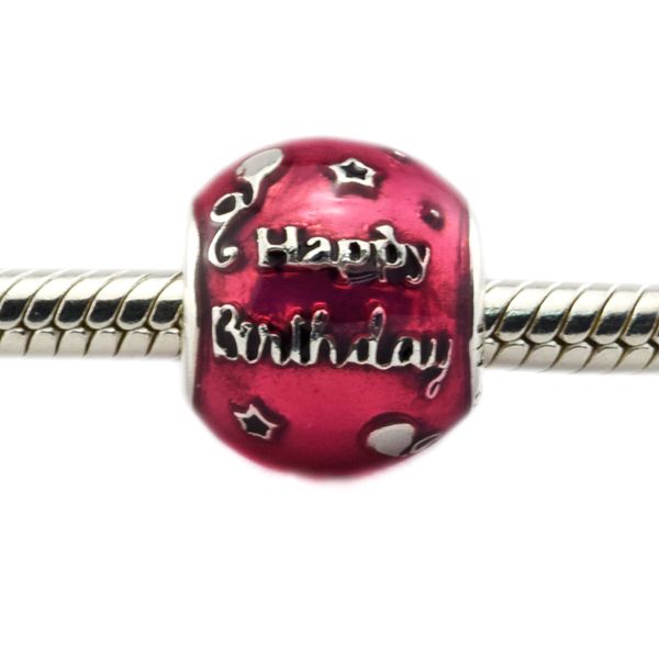 Adatto per bracciale Pandora 100% 925 perline in argento sterling Celebrazione di compleanno, ciondoli filo fai da te smaltato trasparente cerise 1 pz / lotto