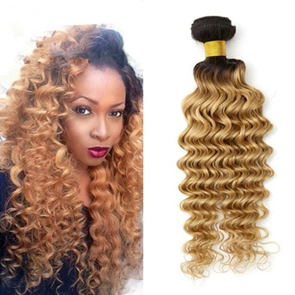 Two Tone Color 1b 27 Honey Blonde Dark Root Ombre Brazilian Deep