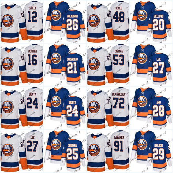 

New York Islanders Jerseys Mens' 2017-2018 Season 20 Kieffer Bellows 26 Ben Holmstrom 24 Stephen Gionta 25 Jason Chimera Hockey Jerseys