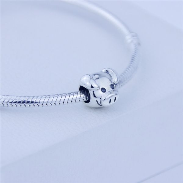 

thread beads 100% 925 sterling silver beads silver pig silver charm fits for pandora jewelry bracelets & necklace gift for friends 1pc/lot, Black
