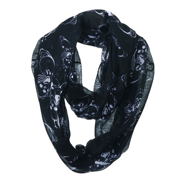 donne e ragazze Chiffon Seta snood Boa Decorazioni moda Autunno Sciarpa avvolgente Scialle Sciarpe Teschio Fazzoletto da collo marmitta Bandana