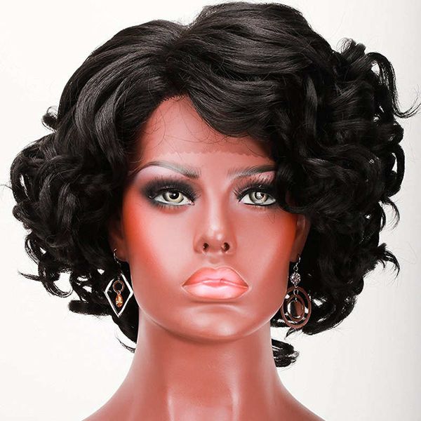 Short Bob Haircut Lace Front Natural Afro Wigs For Black Women