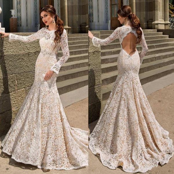 vintage catalog full lace wedding dresses retro long sleeves jewel neck wedding gowns sweep train backless beaded belt bridal gowns sale wedding wedding dresses catalogues