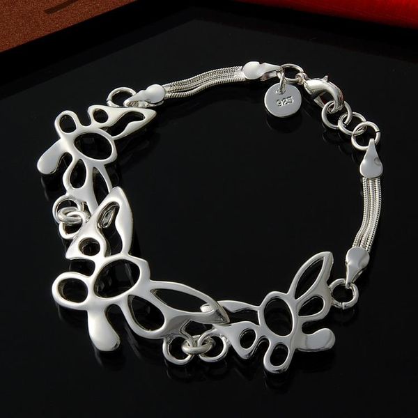 

factory direct wholesale 925 sterling silver 3 butterfly bracelet silver jewelry, Black