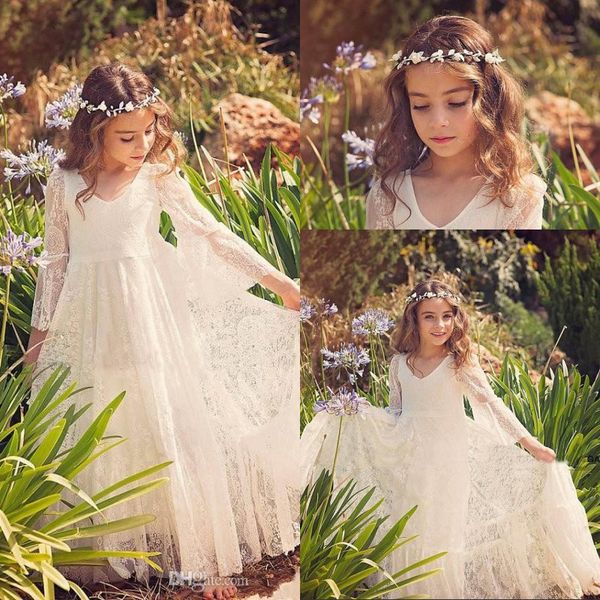

Первое причастие платье цветочница белое кружевное платье Boho-chic Girls Dress // кружевное платье для девочек и малышей Boho flower girl dress
