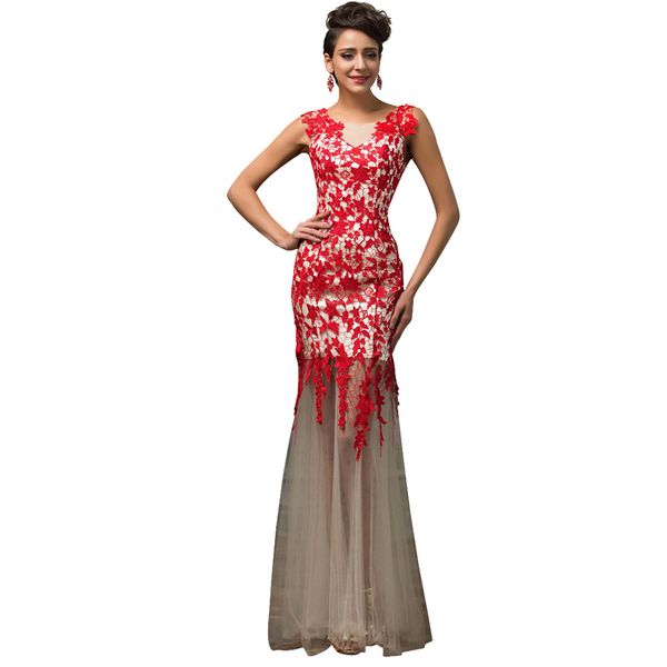 

Sexy mermaid Long lace prom dresses 2019 Latest Elegant black red formal party dresses robe de soiree V-Neck prom gowns Custom Made Cheap