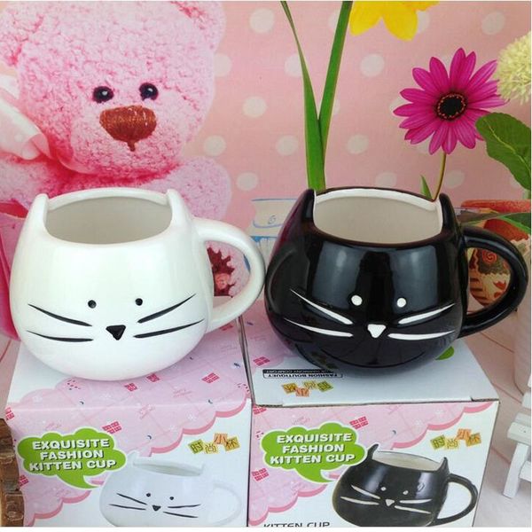 Acheter Creative Blanc Noir Chat Animal Lait Café Jus De Petit Déjeuner Tasse Céramique Amoureux Tasse Avec Poignée Verre Meilleur Cadeau Za1289 De