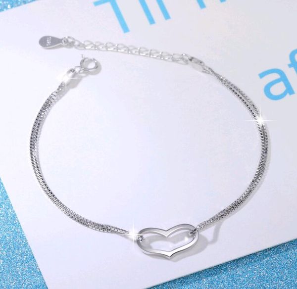 

new 925 sterling silver heart love bracelet silver chain korean style lady women jewelry gift ing, Black