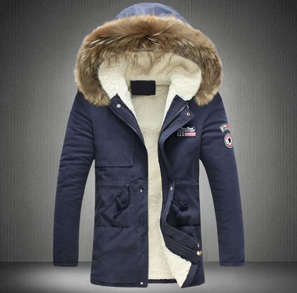 

fall-men's new thick fur warm overcoat coats cotton padded jacket winter, Black