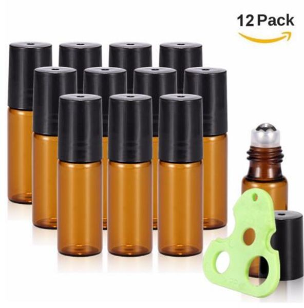 

5ml roller bottles for essential oils amber glass roll on bottles with metal roller balls,essential oils key tool included