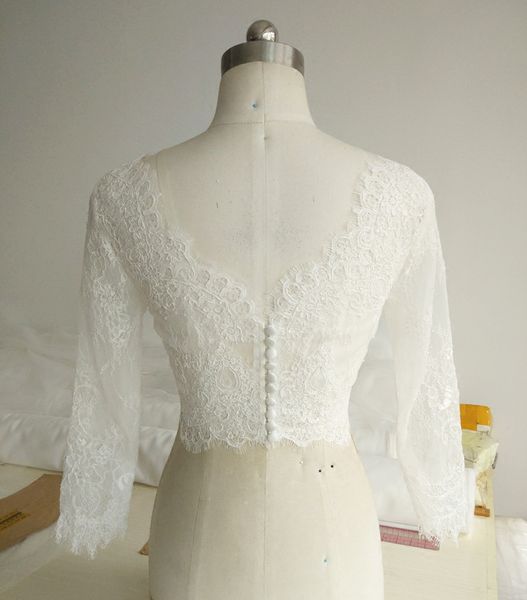 

ivory lace bridal boleros fancy lace bridal jackets ivory wedding accessories new arrival long sleeve button back, White
