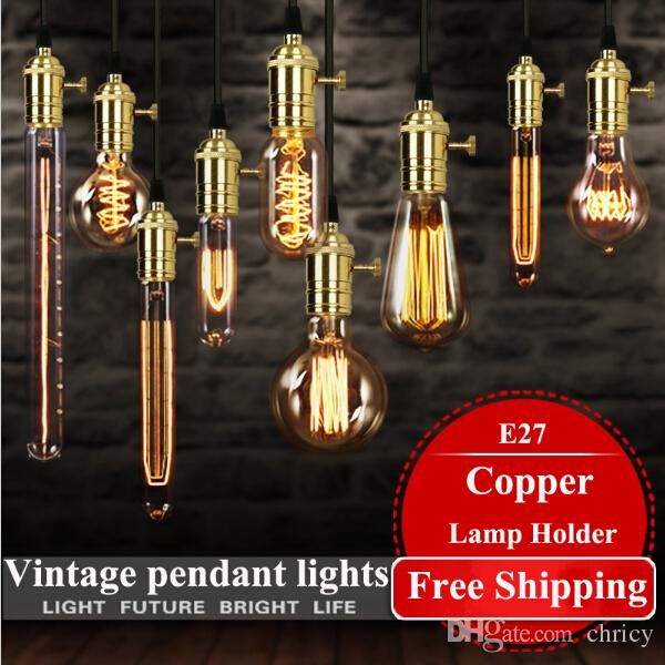 

loft hanging lights vintage pendant lights copper lamp holder edison light bulb industry pendant lamps golden/chrome e27 w-filament bulb