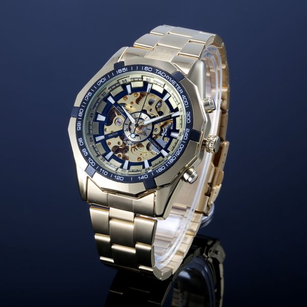 

winner shipping wn06 men's watches for men gold watch sport skeletmechanical prqml, Slivery;brown