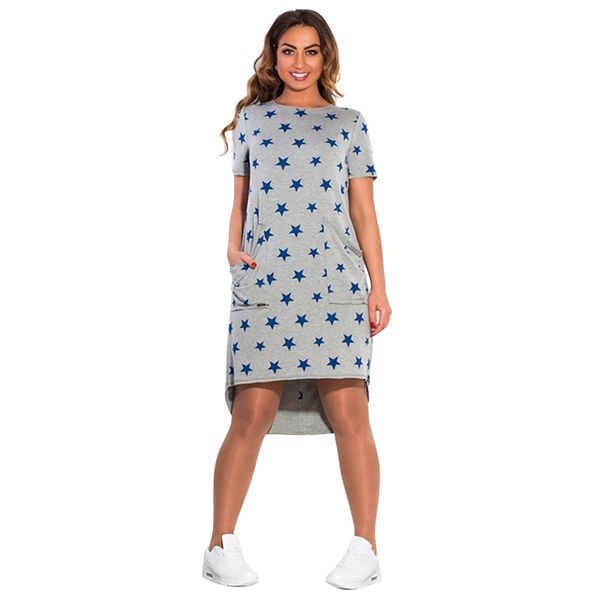 

wholesale- women fashion print star summer dresses clothing knee-length dress casual loose dress plus size, White;black