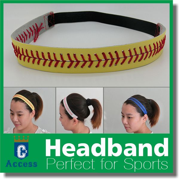 

real leather yellow fastpitch softball seam headbands, Silver