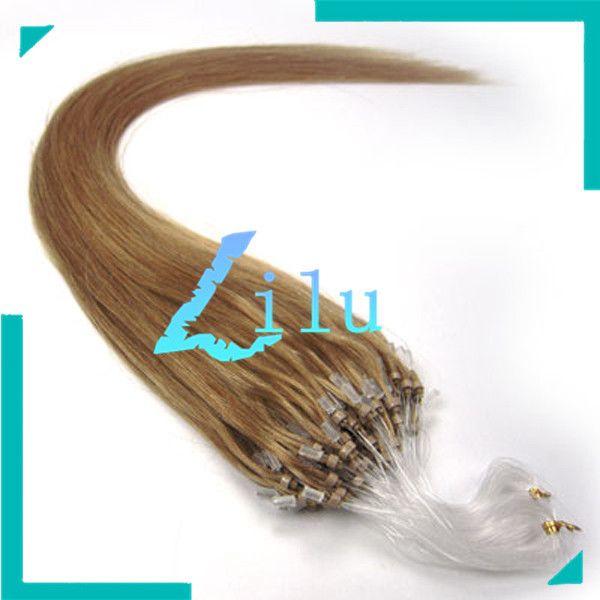 

wholesale-18" natural silky straight micro loop ring/beads hair extensions #16 ash blonde,100s, Red;blue