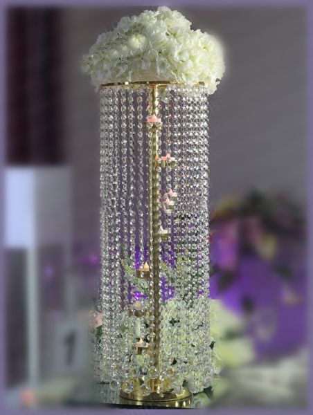 

Bling золотой свадебный стол центральные висит Кристалл в случае свадебные принадлежности