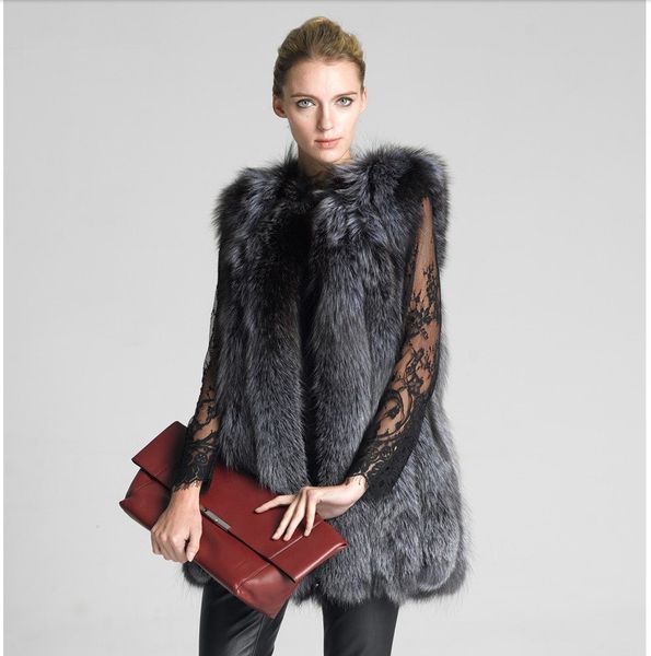 

wholesale-new design 2016 fashion winter women fur vest faux fox fur coat woman cloak fur vests jacket female ladies overcoat size s-xxxxl, Black