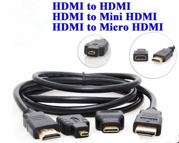 

new arrive 3 in 1 v1.4 hdmi to hdmi mini hdmi micro hdmi cable gold-plating adapter converter for xbox360 for ps3 hdtv 1080p mobile